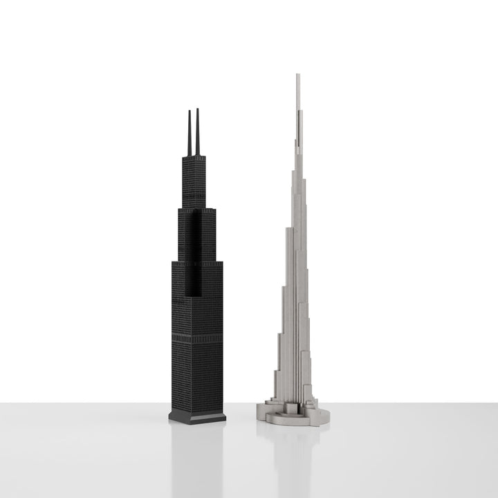 Skyline Chess, Replacement Pieces, World Icons, Steel Metal, Macro View