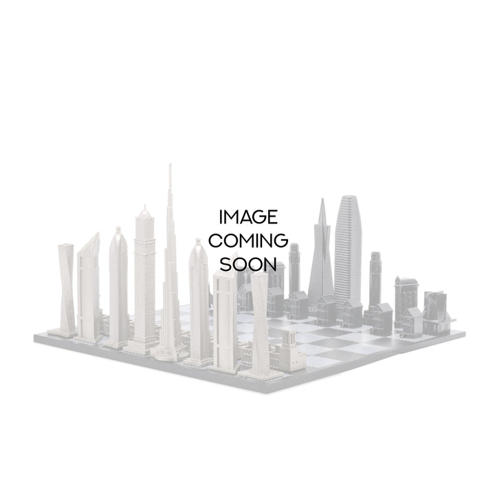 Skyline Chess Set, Dubai vs San Francisco, Steel Metal, Side View