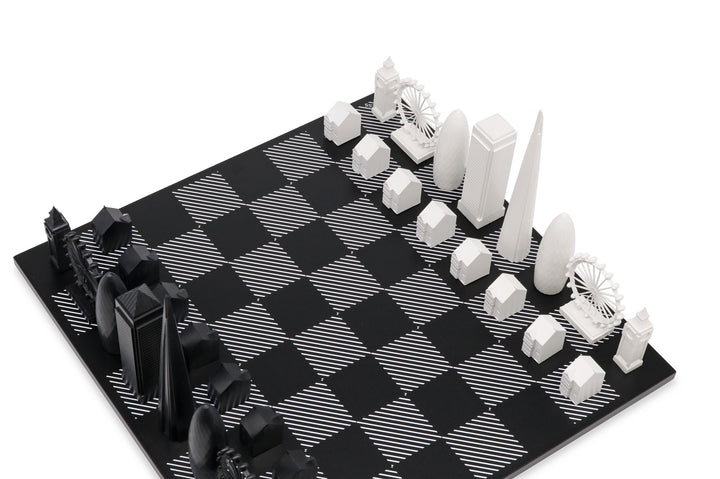 Skyline Chess Set, London, Acrylic, Corner View, Hatch Board