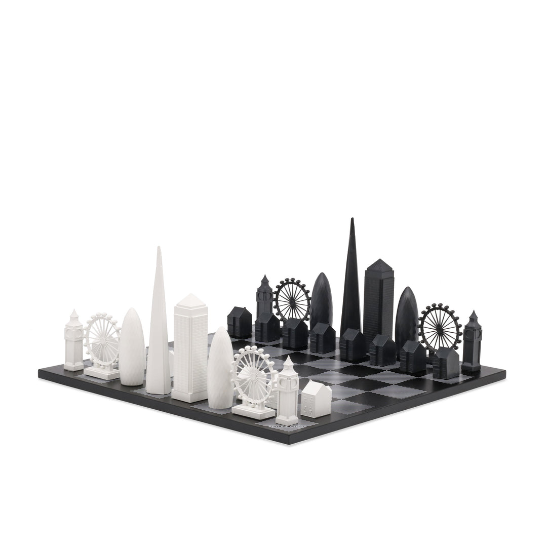 Skyline Chess Set, London, Acrylic, Corner View, Hatch Board