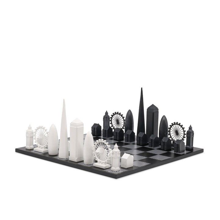 Skyline Chess Set, London, Acrylic, Corner View, Hatch Board