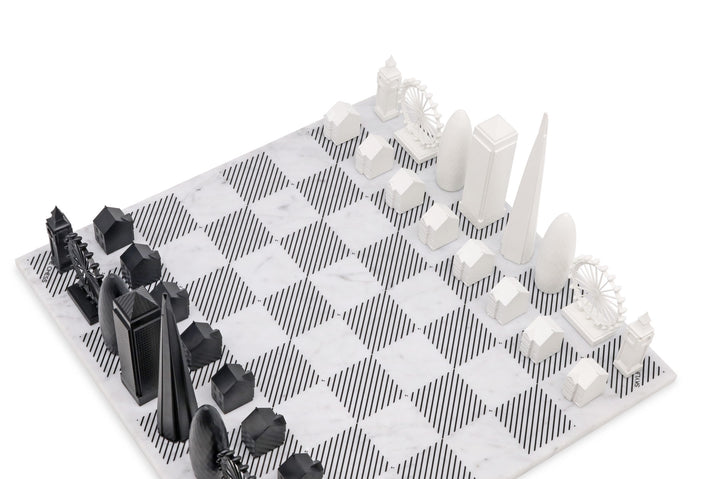 Skyline Chess Set, London, Acrylic, Corner View, Marble Board