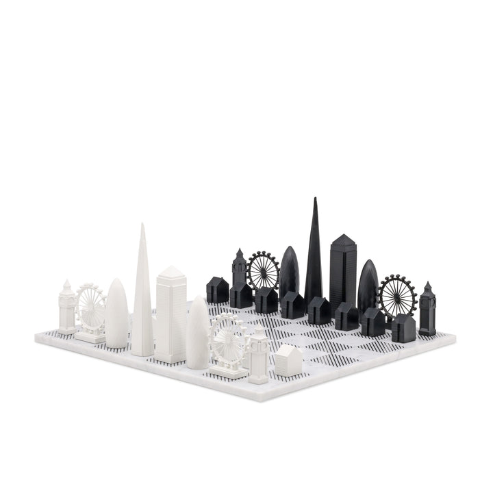 Skyline Chess Set, London, Acrylic, Corner View, Marble Board