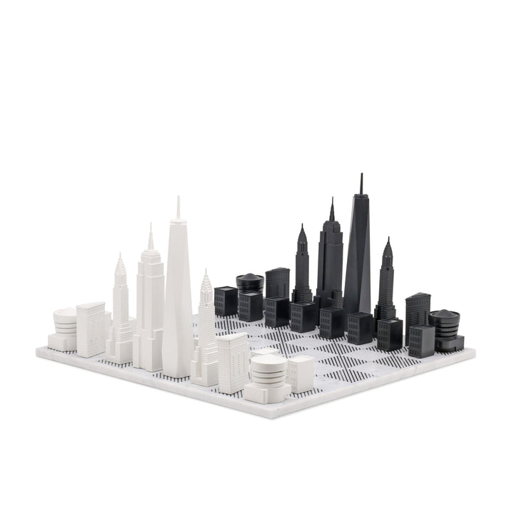 Skyline Chess Set, New York, Acrylic, Corner View, Marble Board