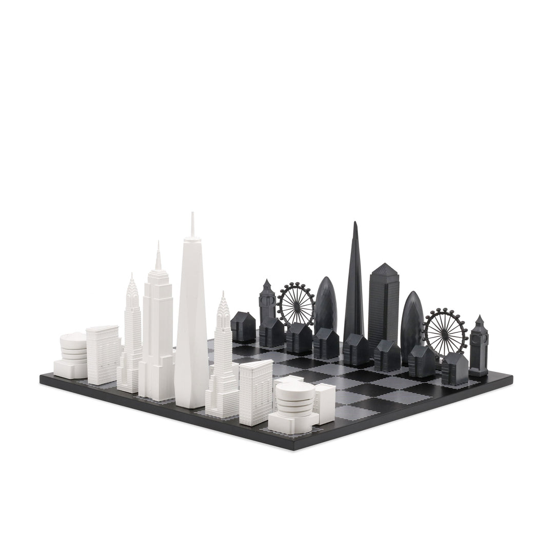 Skyline Chess Set, London Vs. New York, Acrylic, Side View, Hatch Board