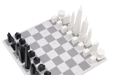 New York vs London unique luxury chess set on wooden board