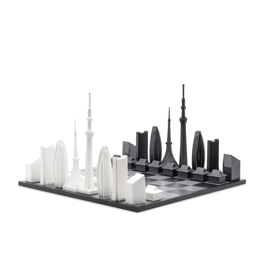 Skyline Chess Set, Tokyo, Acrylic, Top View, Hatch Board