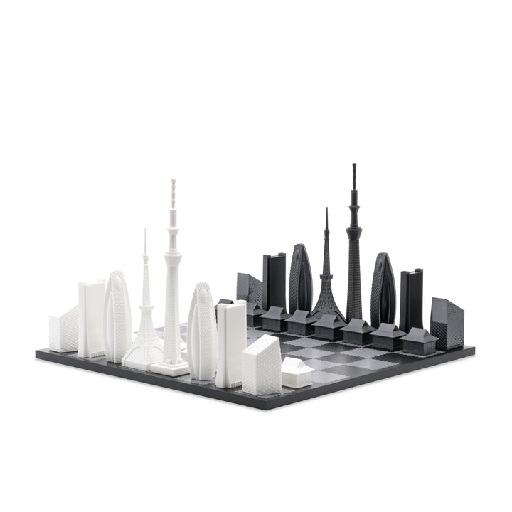 Skyline Chess Set, Tokyo, Acrylic, Top View, Hatch Board