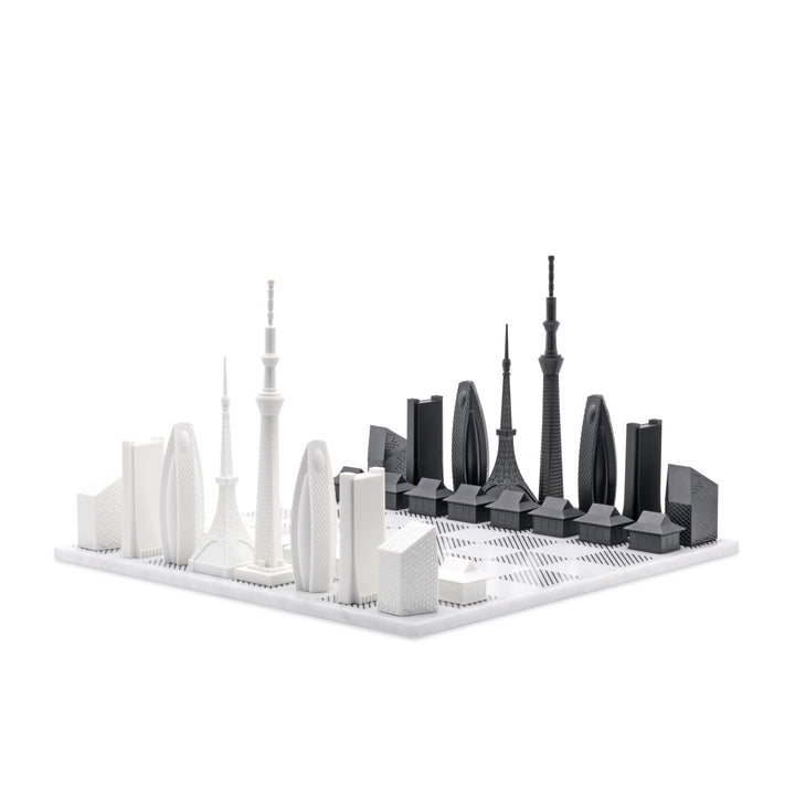 Skyline Chess Set, Tokyo, Acrylic, Corner View, Marble Board