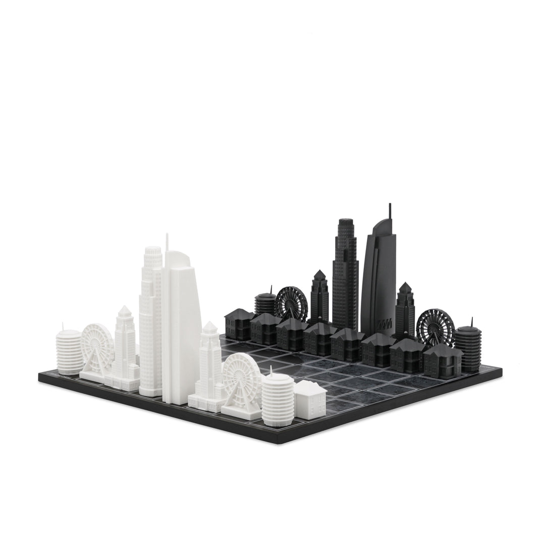 Skyline Chess Set, Los Angeles, Acrylic, Side View, Map Board