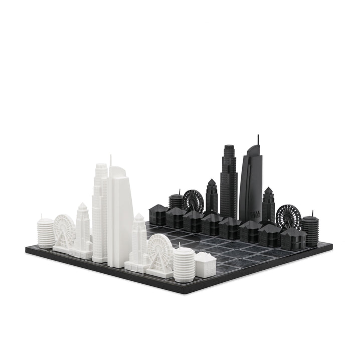 Skyline Chess Set, Los Angeles, Acrylic, Side View, Map Board