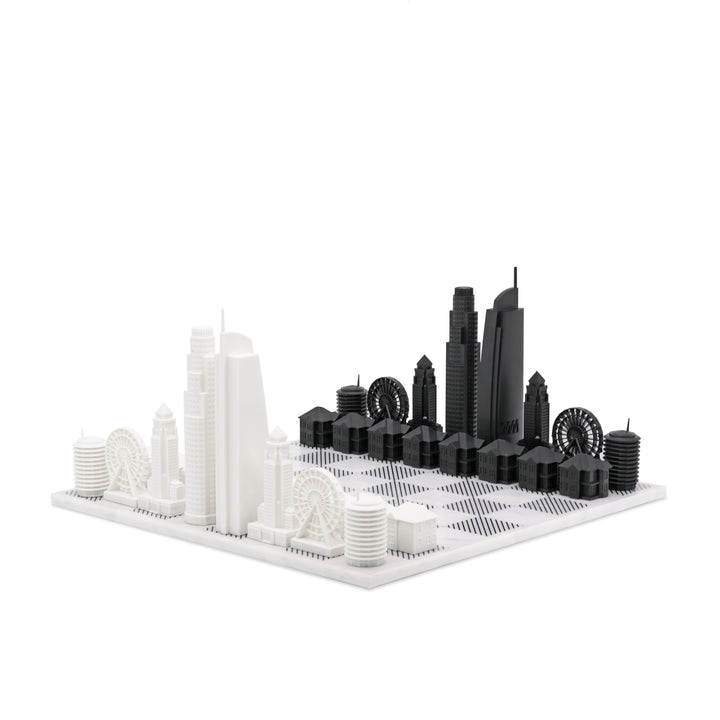 Skyline Chess Set, Los Angeles, Acrylic, Corner View, Marble Board
