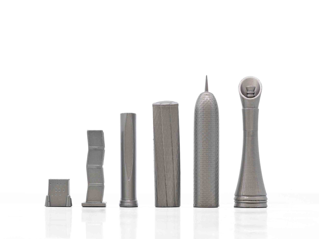 Skyline Chess Set, Doha, Steel Metal, Side View