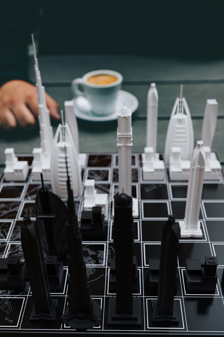 Skyline Chess Set, Dubai, Acrylic, Lifestyle View, Map Board