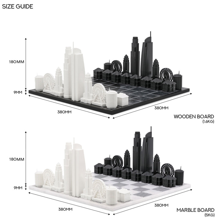 Skyline Chess Set, Los Angeles, Acrylic, Top View, Wood Map Board