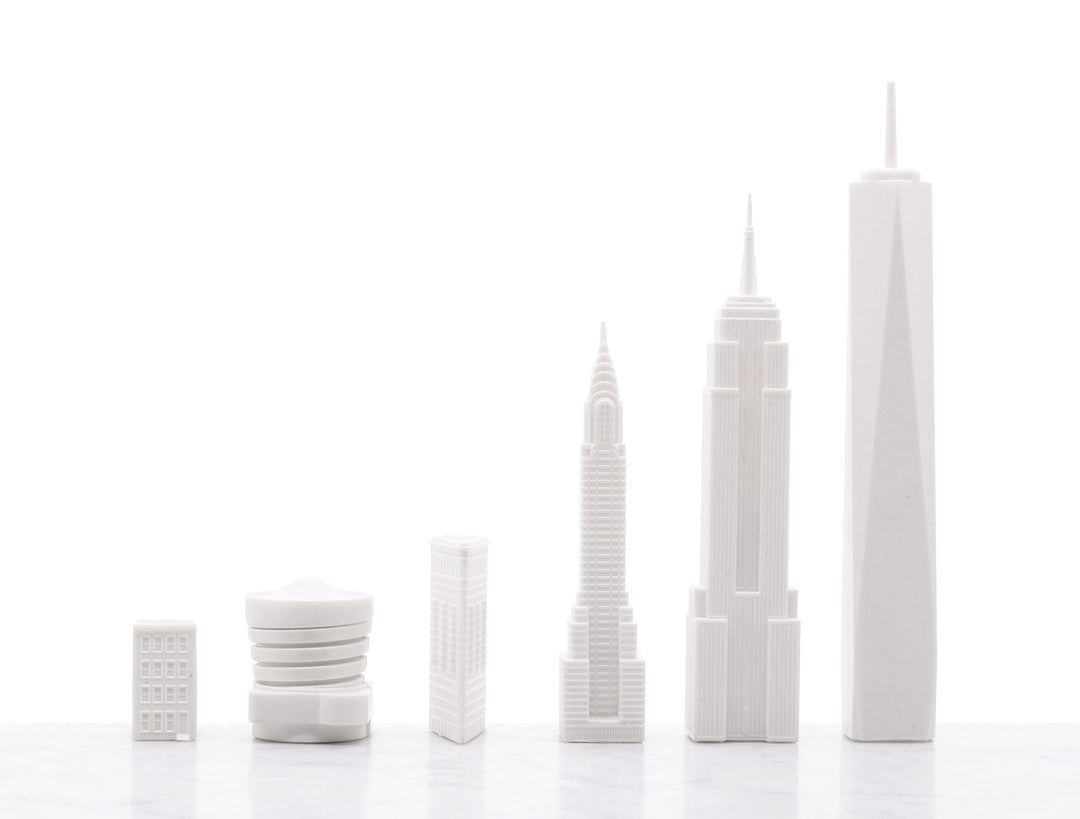 Skyline Chess Set, New York, Acrylic, Side View, Card Board