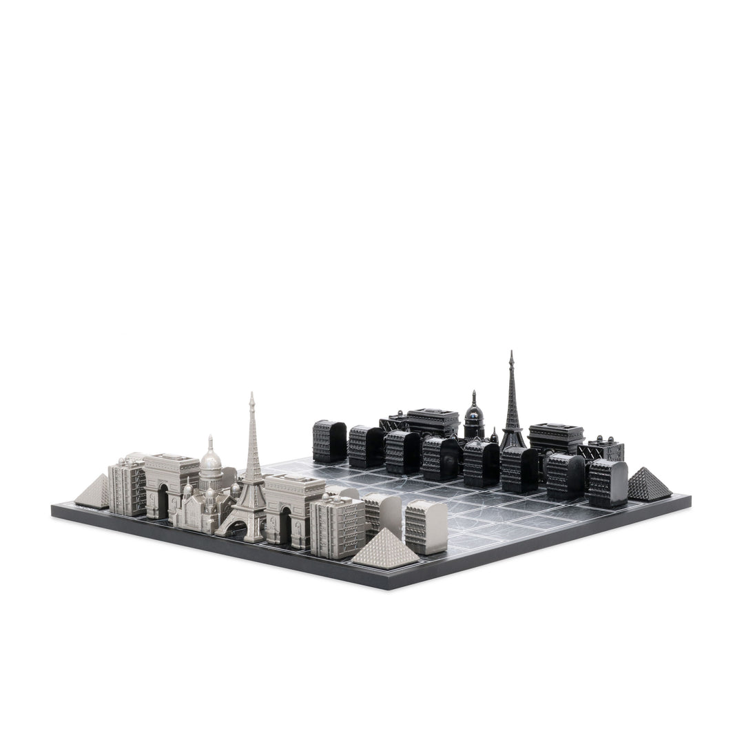Skyline Chess Set, Paris, Steel Metal, Corner View, Map Board