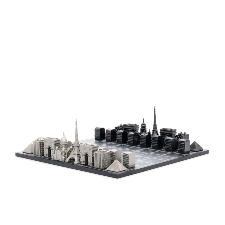 Skyline Chess Set, Paris, Steel Metal, Corner View, Map Board