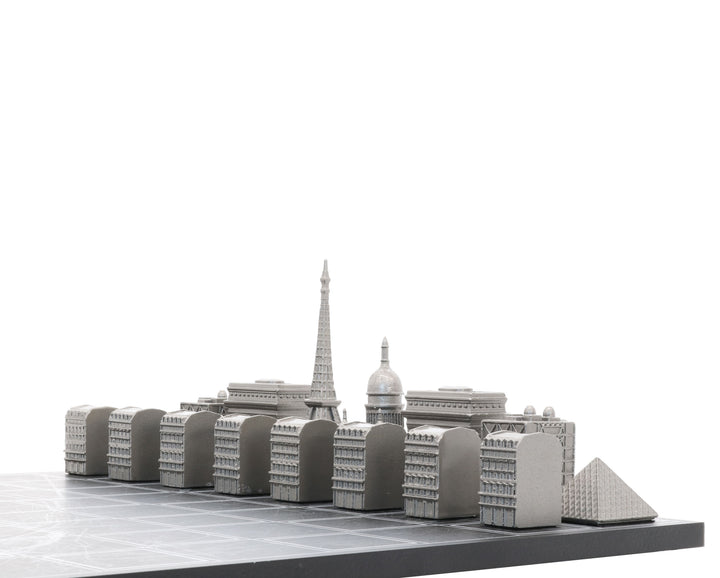 Skyline Chess Set, Paris, Steel Metal, Corner View, Map Board