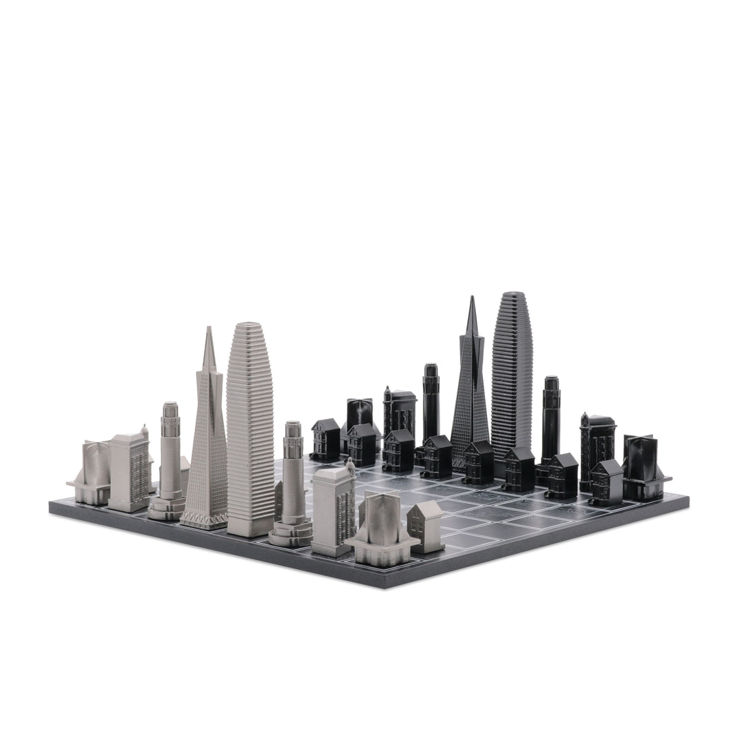 Skyline Chess Set, San Francisco, Steel Metal, Top View, Map Board