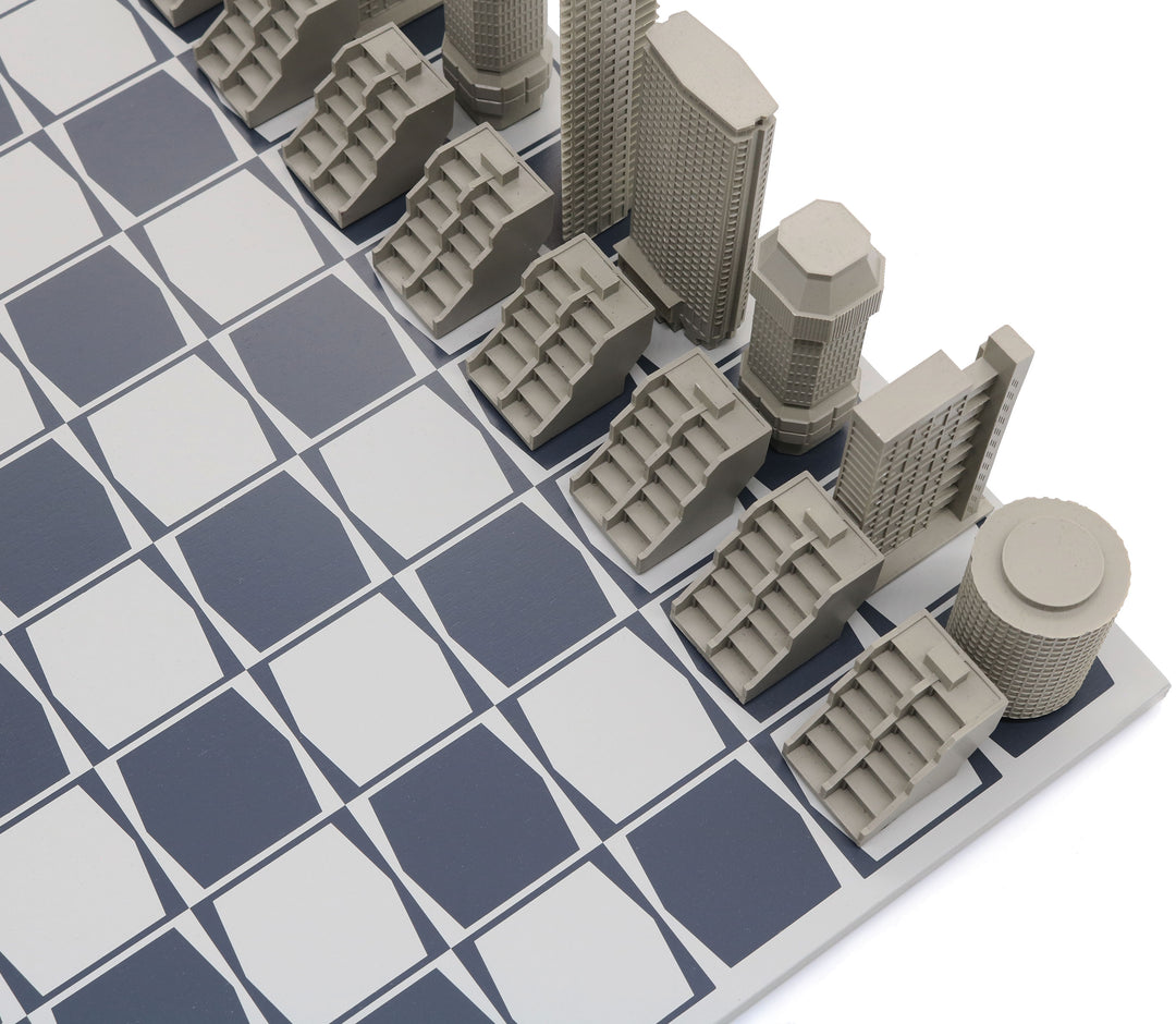 Skyline Chess Set, London, Resin, Top View, Corian Board