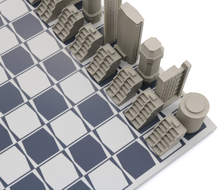 Skyline Chess Set, London, Resin, Top View, Corian Board